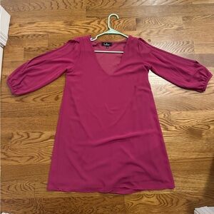 Lulu's Deep Pink V-Neck Dress